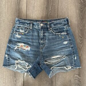 American Eagle Size 4 Denim Highest Rise Baggy Shorts Distressed